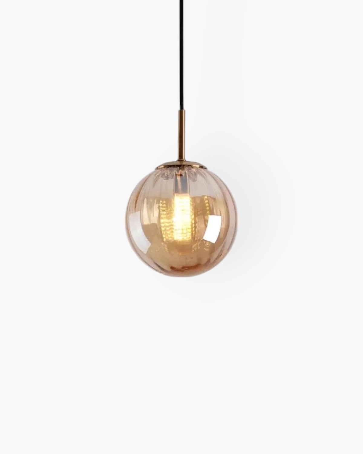 Hanging Pendant Lamp | Amber Glass Globe | Retro Modern Ceiling Light | Adjustable Cable Fixture | Brick By Brick
