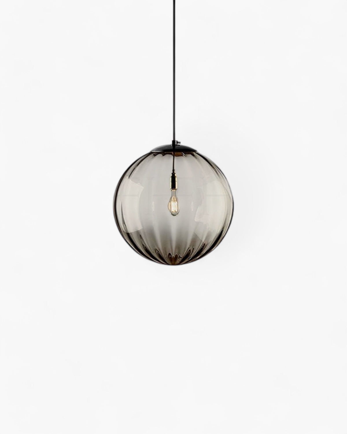 Hanging Pendant Lamp | Amber Glass Globe | Retro Modern Ceiling Light | Adjustable Cable Fixture | Brick By Brick
