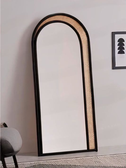Nordan Arched Mirror Rattan Border | Elegant Home Decor | 30 x 20 Modern Design | Brick by Brick London 1
