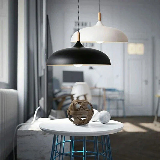 Scandinavian Pendant Light | Oak & Iron | Adjustable Height | E27 Bulb | Minimalist Nordic Design