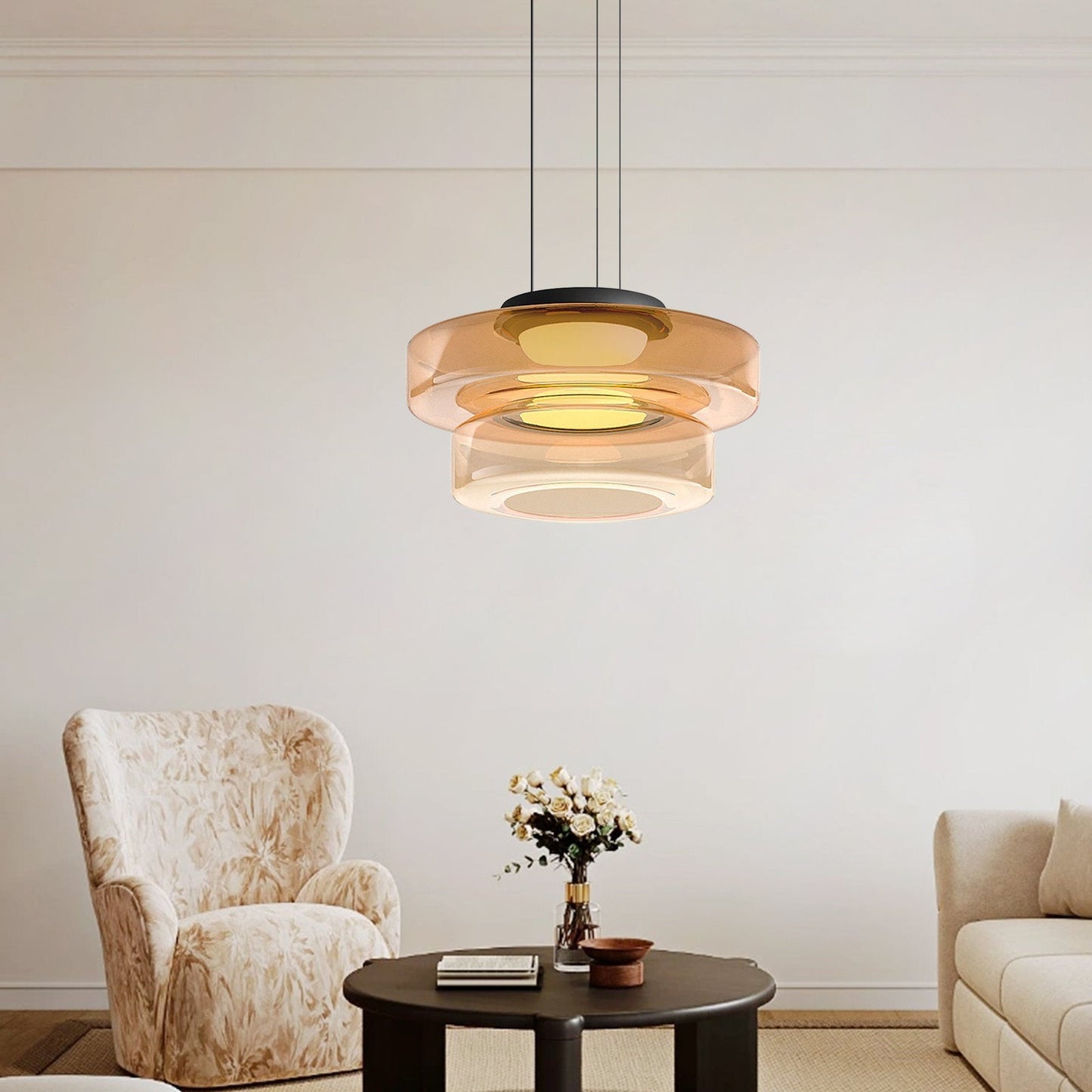 Creative Glass Pendant Lamp | Single layers- Three Layers | Modern Round Design | Warm LED Hanging Light | Brick by Brick