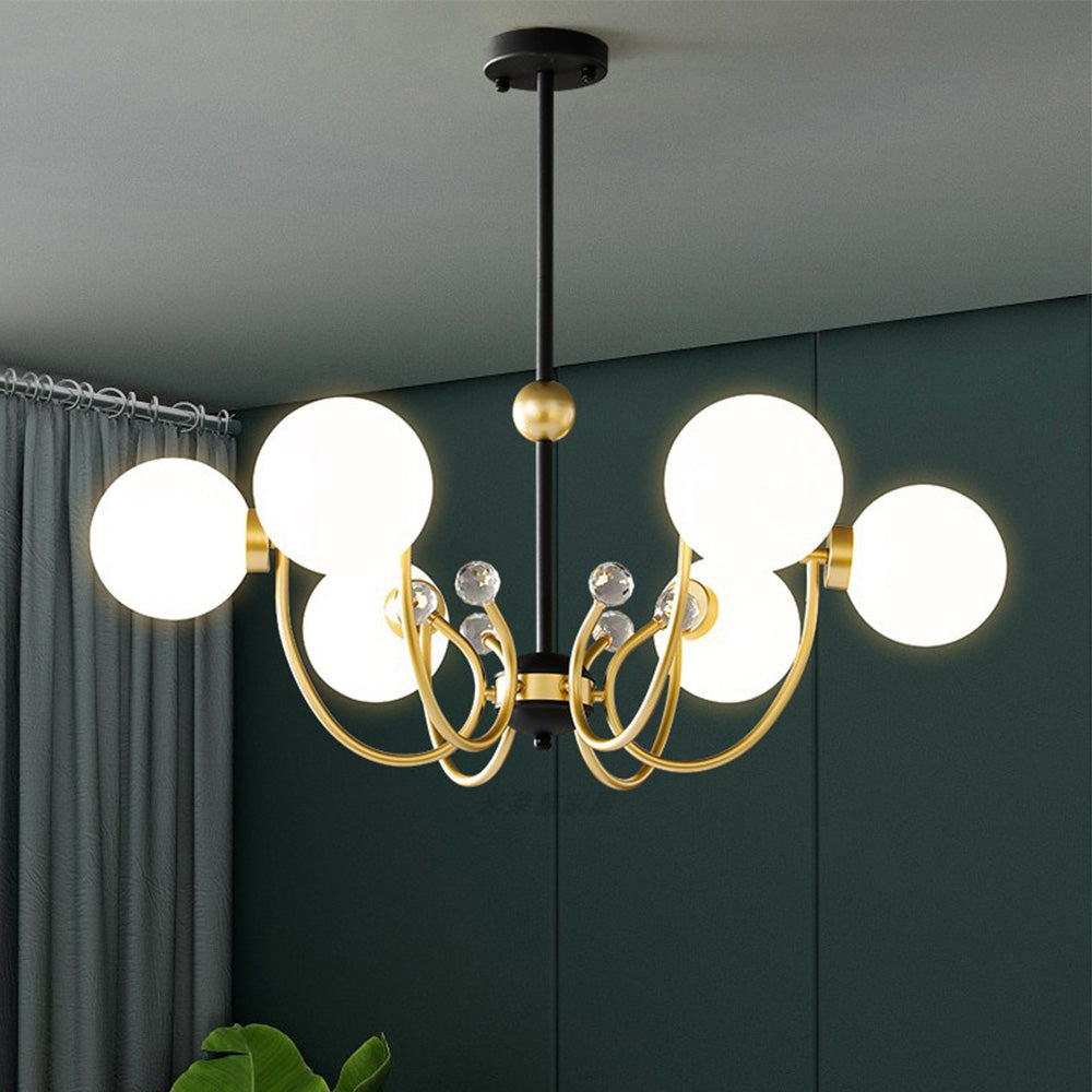 Modern Chrome Chandelier | Nordic Glass Ceiling Light | 25.6–37 x 29.5 in | Contemporary Home Lighting | Brick by Brick