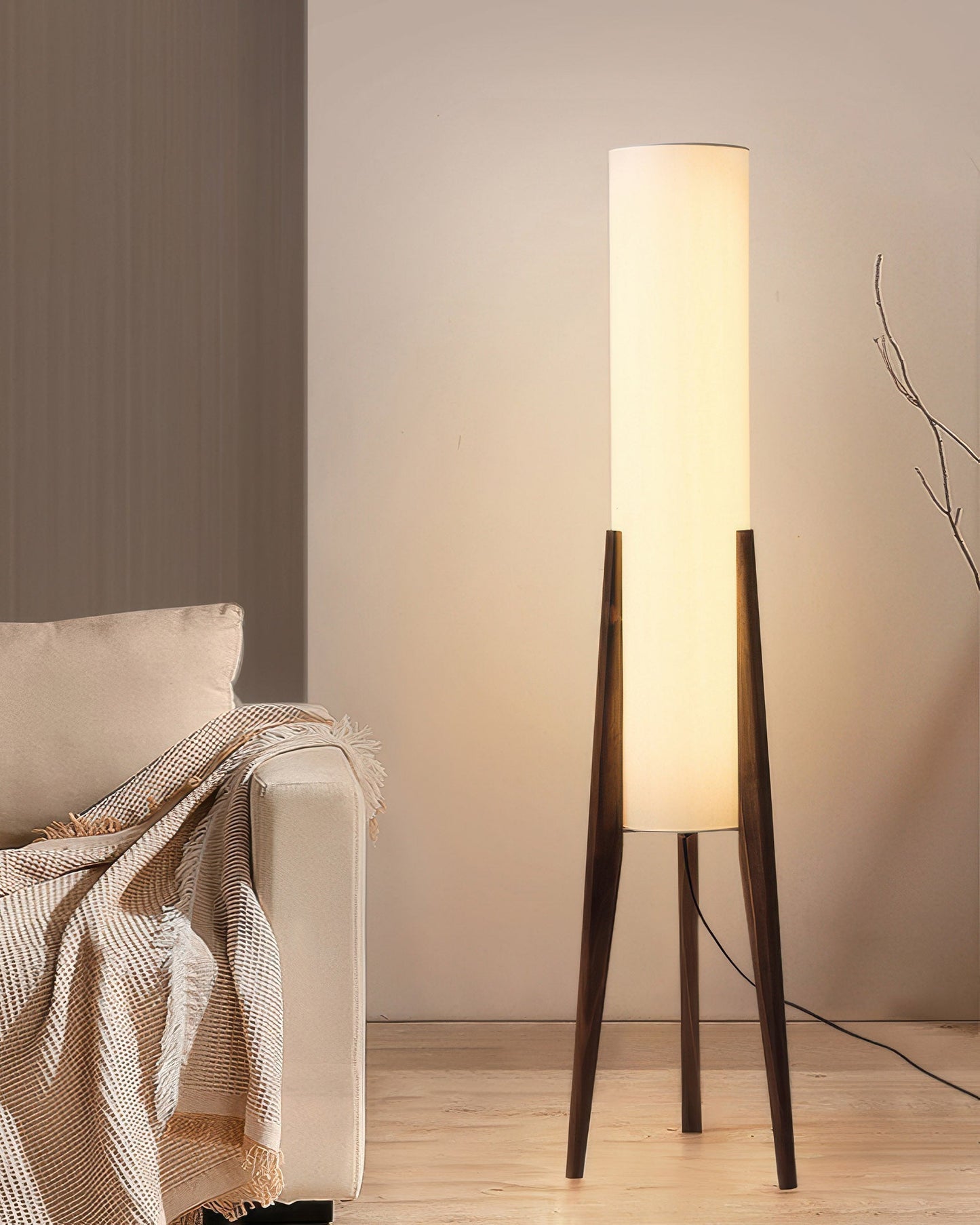 Walnut Floor Lamp | 10.2 x 49.9 in | Solid Wood Artistic Lamp | Scandinavian Design | LED E27 Socket | Brick by Brick
