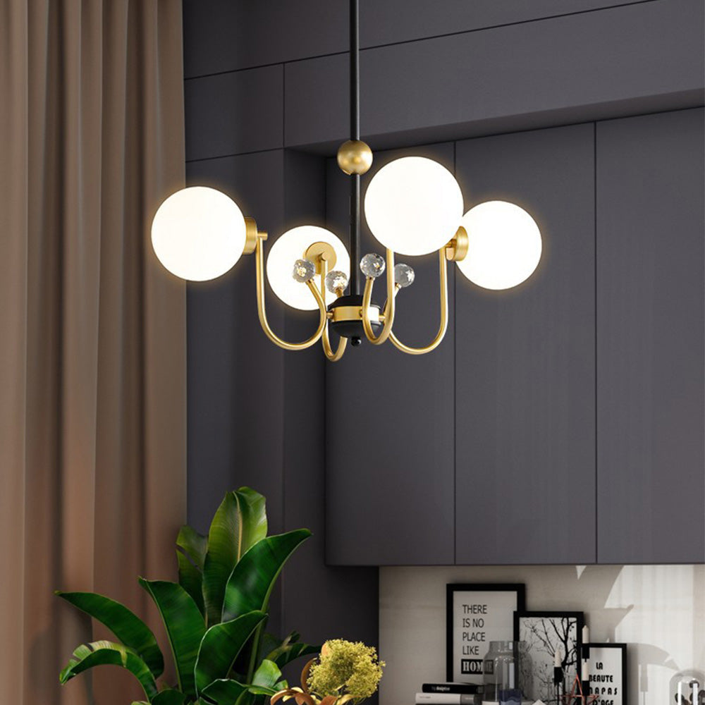 Modern Chrome Chandelier | Nordic Glass Ceiling Light | 25.6–37 x 29.5 in | Contemporary Home Lighting | Brick by Brick