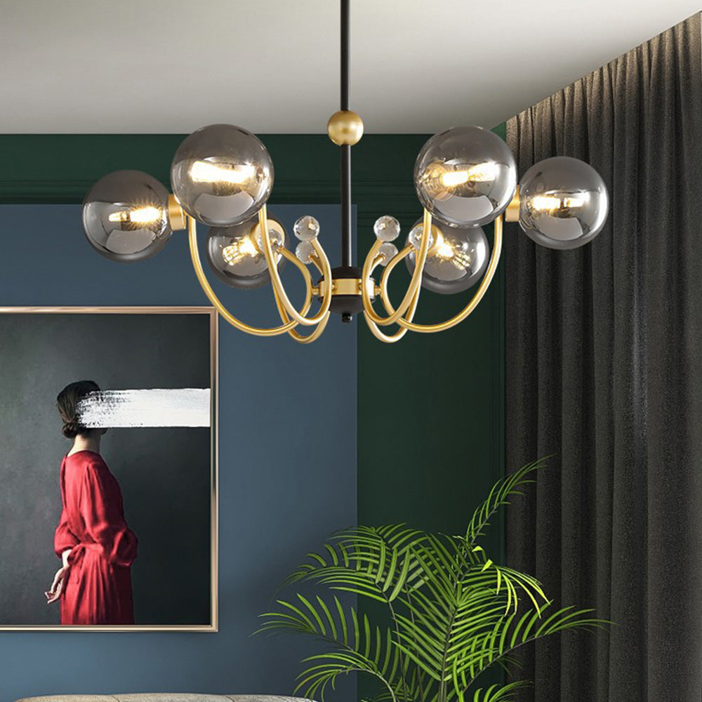 Modern Chrome Chandelier | Nordic Glass Ceiling Light | 25.6–37 x 29.5 in | Contemporary Home Lighting | Brick by Brick