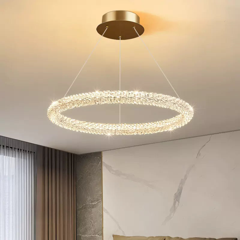 Crystal Ring Chandelier | H2.5in | Modern LED Pendant Light | Adjustable Art Deco Ceiling Fixture | Brick by Brick