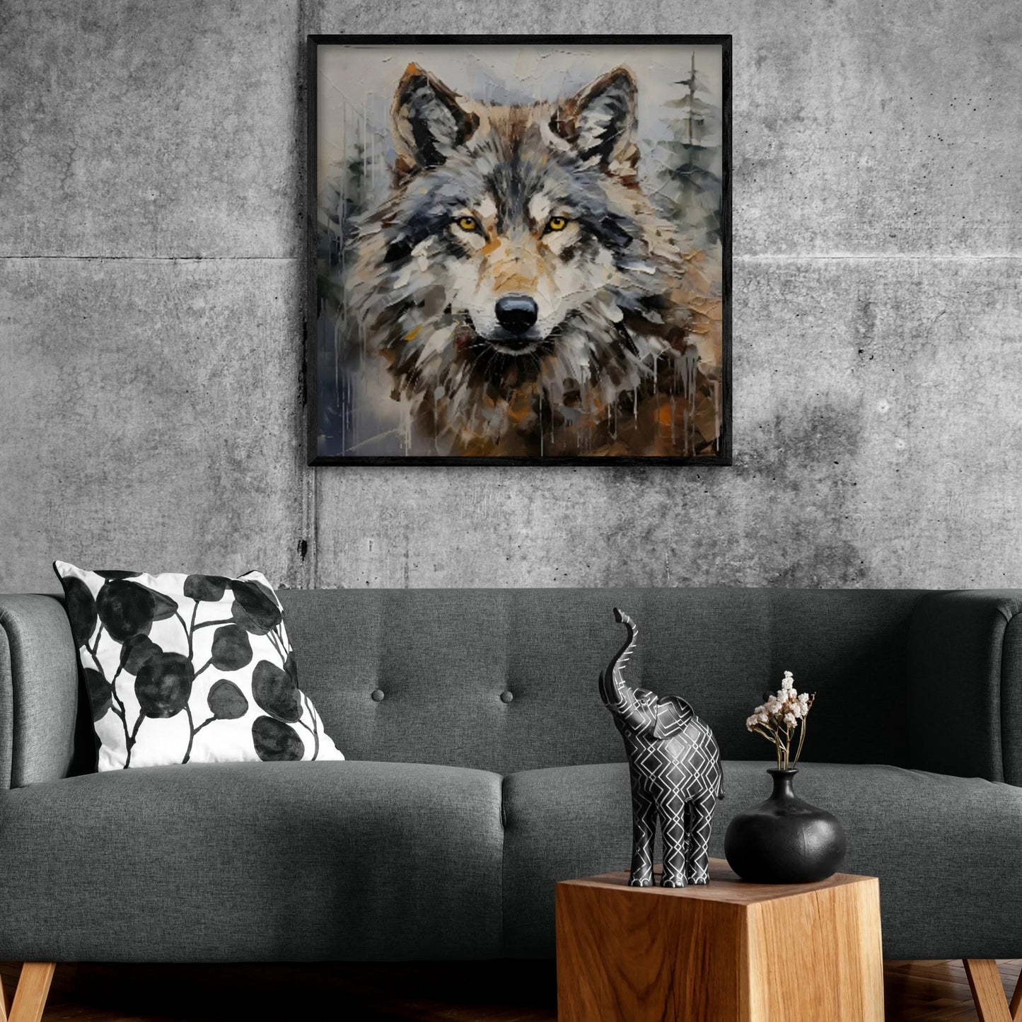 Alpha Presence | 23 - 63 in | Wolf Oil Painting | Textured Impasto Art | Square Canvas | Brick by Brick
