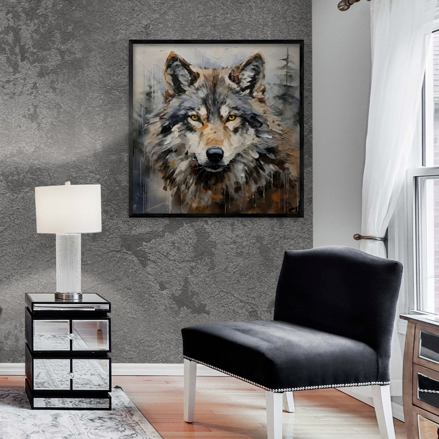 Alpha Presence | 23 - 63 in | Wolf Oil Painting | Textured Impasto Art | Square Canvas | Brick by Brick