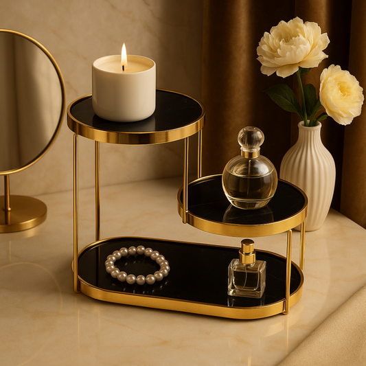 Luxury Marble Tiered Tray | Oval Base | Gold-Finish | Decorative & Serving | Brick by Brick