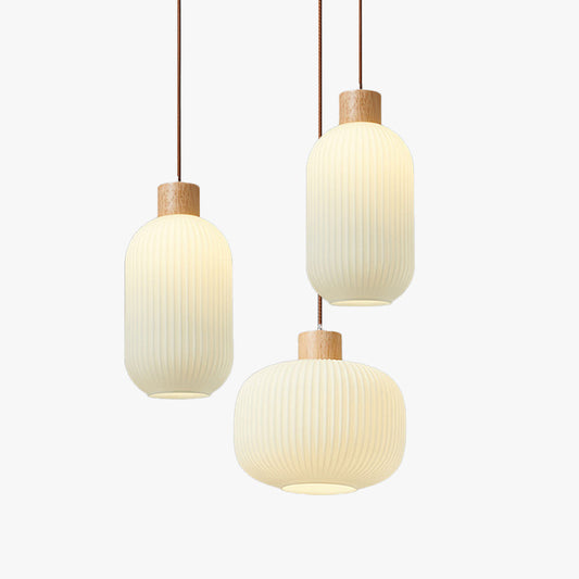 Wood & Glass Pendant Light | 7.9 in or 11.8 in | Modern Wood Glass Cylinder | Brick by Brick