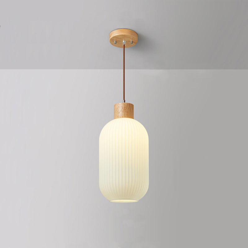 Wood & Glass Pendant Light | 7.9 in or 11.8 in | Modern Wood Glass Cylinder | Brick by Brick