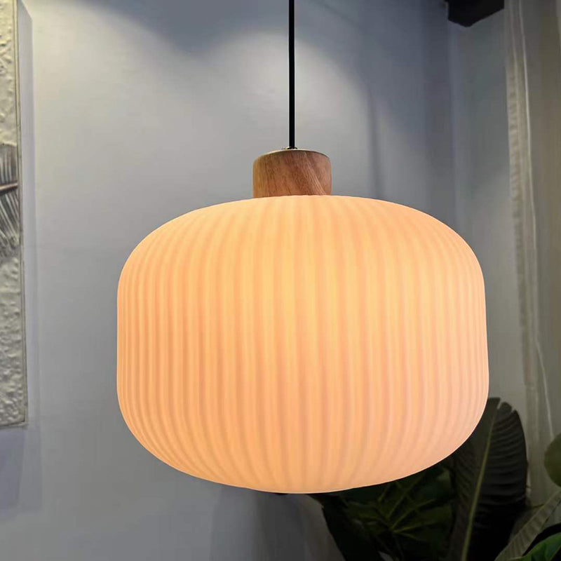 Wood & Glass Pendant Light | 7.9 in or 11.8 in | Modern Wood Glass Cylinder | Brick by Brick