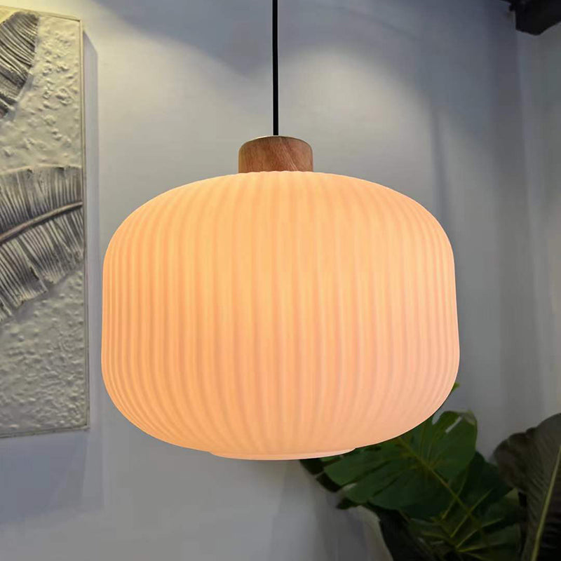 Wood & Glass Pendant Light | 7.9 in or 11.8 in | Modern Wood Glass Cylinder | Brick by Brick
