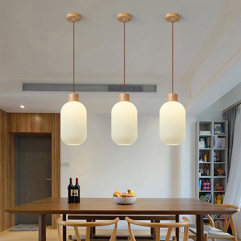 Wood & Glass Pendant Light | 7.9 in or 11.8 in | Modern Wood Glass Cylinder | Brick by Brick
