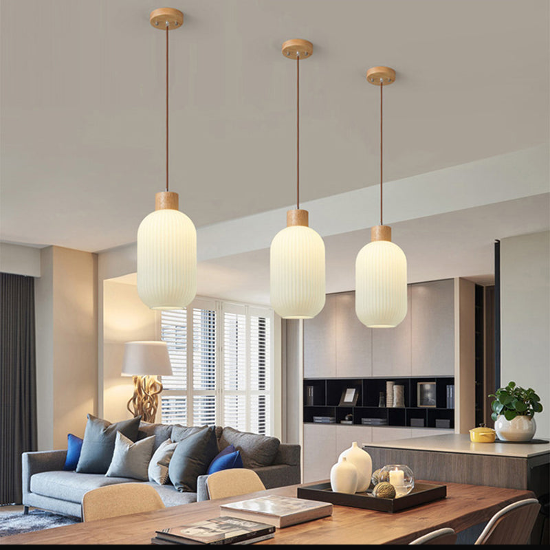 Wood & Glass Pendant Light | 7.9 in or 11.8 in | Modern Wood Glass Cylinder | Brick by Brick