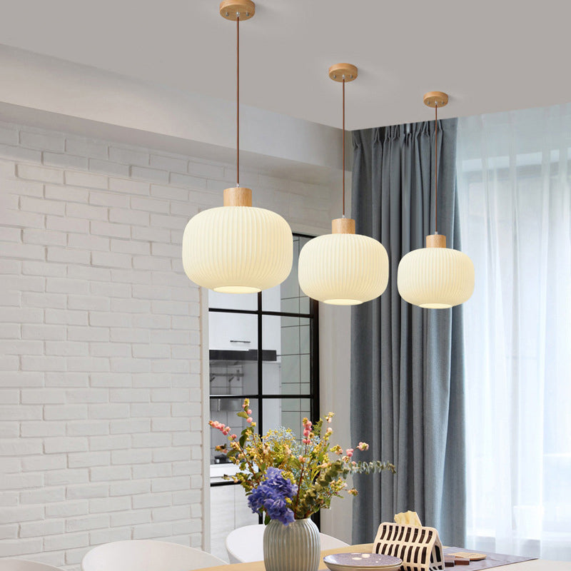 Wood & Glass Pendant Light | 7.9 in or 11.8 in | Modern Wood Glass Cylinder | Brick by Brick