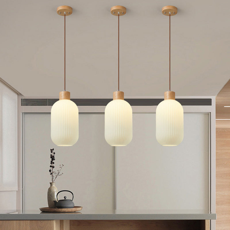 Wood & Glass Pendant Light | 7.9 in or 11.8 in | Modern Wood Glass Cylinder | Brick by Brick