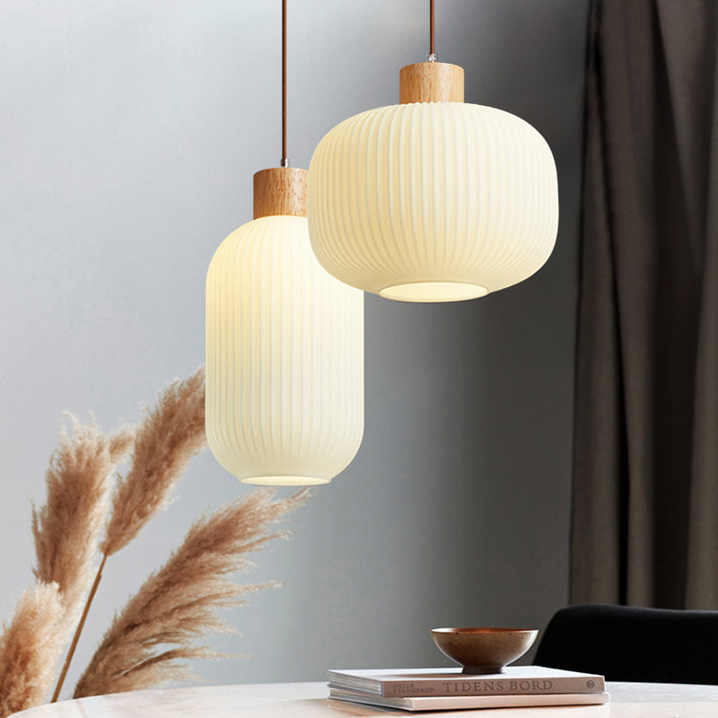 Wood & Glass Pendant Light | 7.9 in or 11.8 in | Modern Wood Glass Cylinder | Brick by Brick