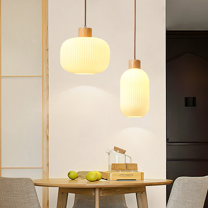 Wood & Glass Pendant Light | 7.9 in or 11.8 in | Modern Wood Glass Cylinder | Brick by Brick