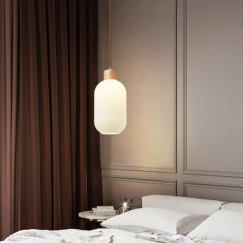 Wood & Glass Pendant Light | 7.9 in or 11.8 in | Modern Wood Glass Cylinder | Brick by Brick