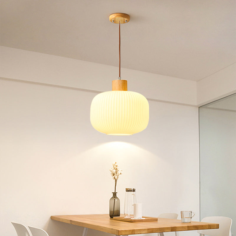 Wood & Glass Pendant Light | 7.9 in or 11.8 in | Modern Wood Glass Cylinder | Brick by Brick