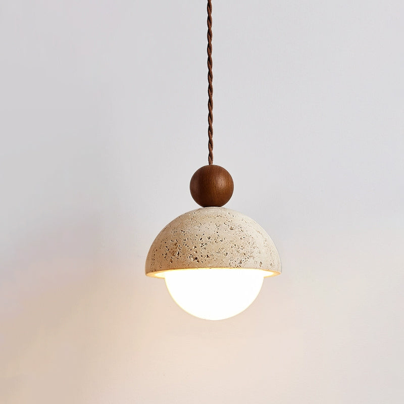 Travertine Dome Pendant Light | 5.9 x H 6.7 in | Natural Stone Glass Ceiling Fixture | Brick by Brick