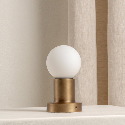 Porta Table Lamp | Cordless Bedside Lamps | Aged Brass & Opal Glass | Touch Dimming | Brick by Brick London 1