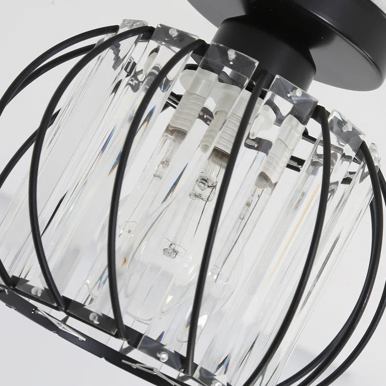 Modern Black Cage Ceiling Light | Iron Frame with Clear Glass Panels | E27 Bulb | Brick by Brick