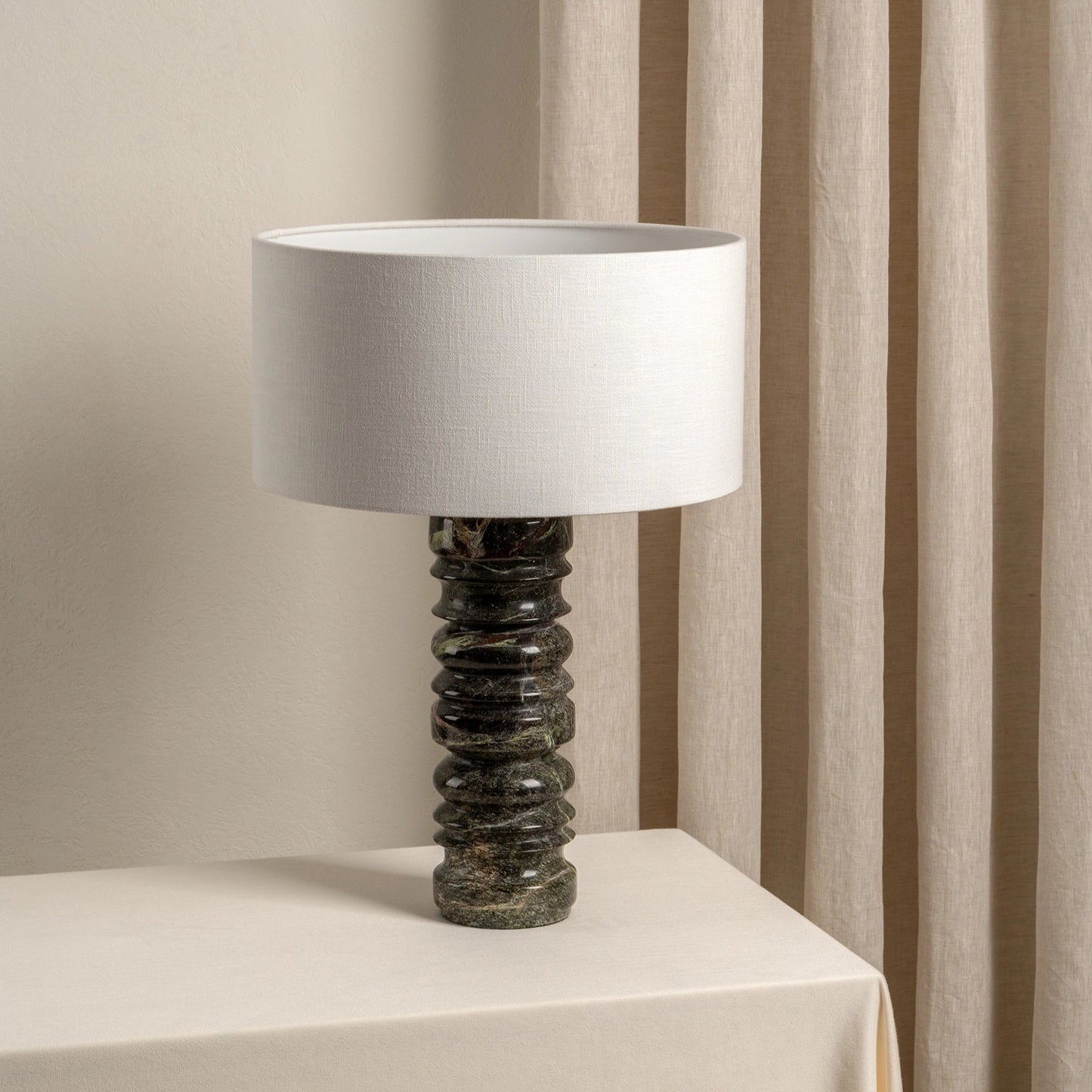 Renee Large Green Marble Table Lamp | Elegant Bedside Lamp | 24 Handmade White Linen Shade | Brick by Brick London 0