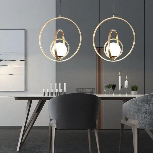 Rotating Pendant Lamp | H 12.5 or 17.7 in | Gold Finish | Two or Three Ring Rotating LED Pendant | Brick by Brick