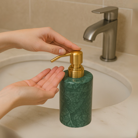 Emerald Vein Marble Soap Dispenser | 3.0 x 7.1 in | Solid Stone | Luxury Pump | Brick by Brick