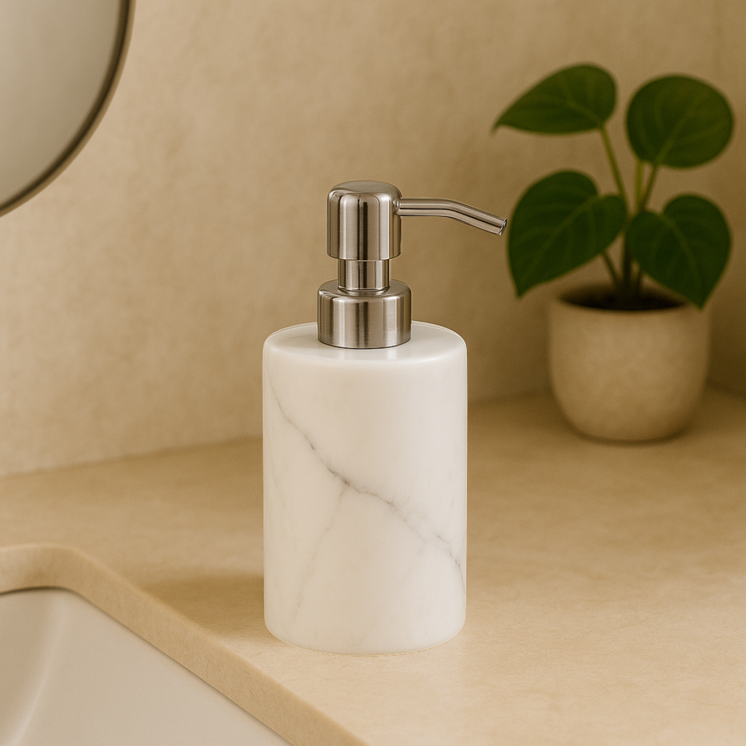 Luxury Marble Soap Dispenser | 2.8 in × 2.8 in × 7.1 in | Solid Natural Stone | Metal Pump | Brick by Brick