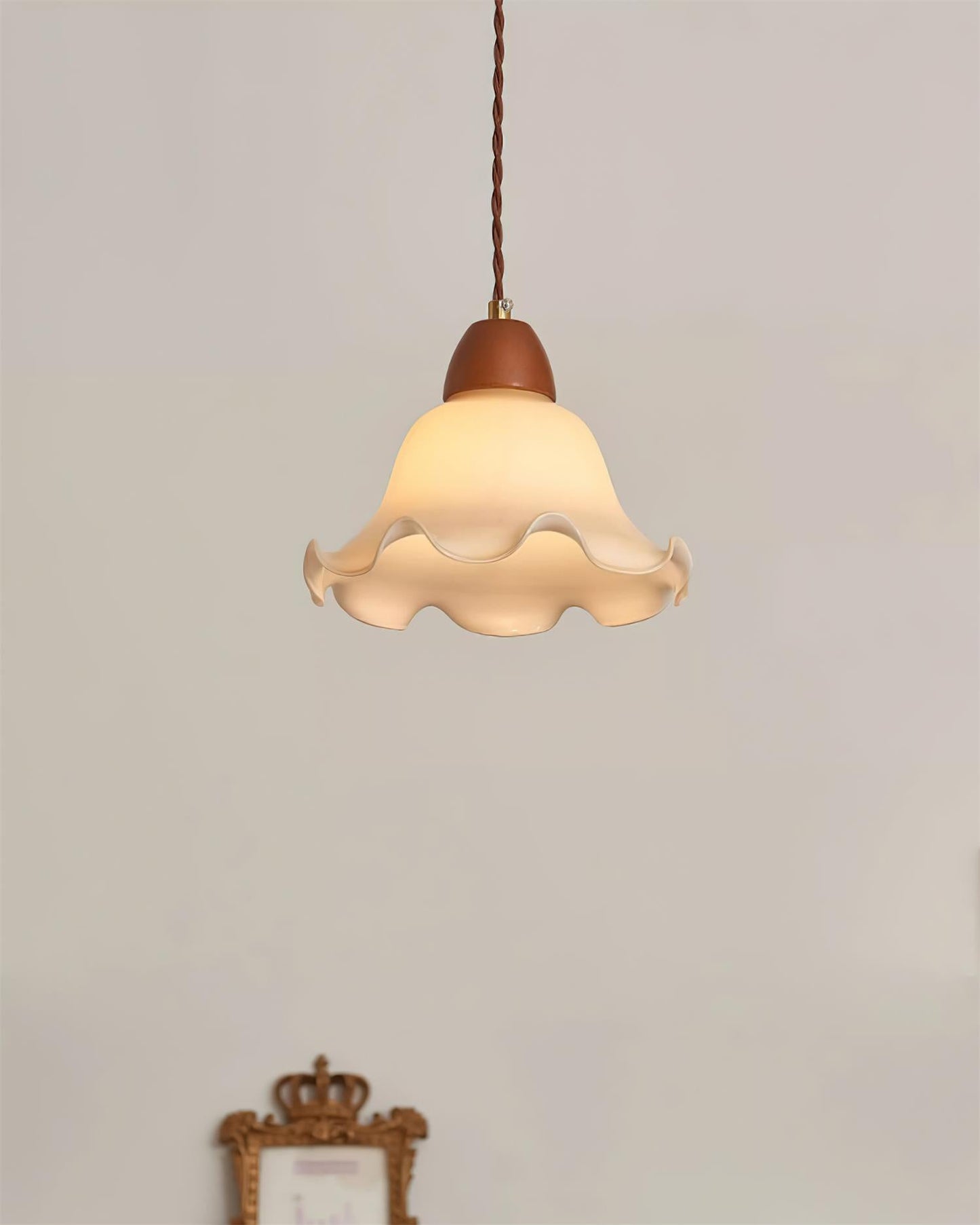 Retro Glass Pendant Light | 8.6 x 7.1 in | Wavy Glass Shade | Walnut Finish | E26/E27 Bulb | Adjustable Cord | Brick by Brick