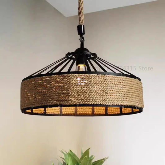 Classical Rope Chandelier | 11.8in x 5.7 in | Industrial Iron Pendant Light | E27 Hanging Lamp for Dining & Bedroom | Brick by Brick
