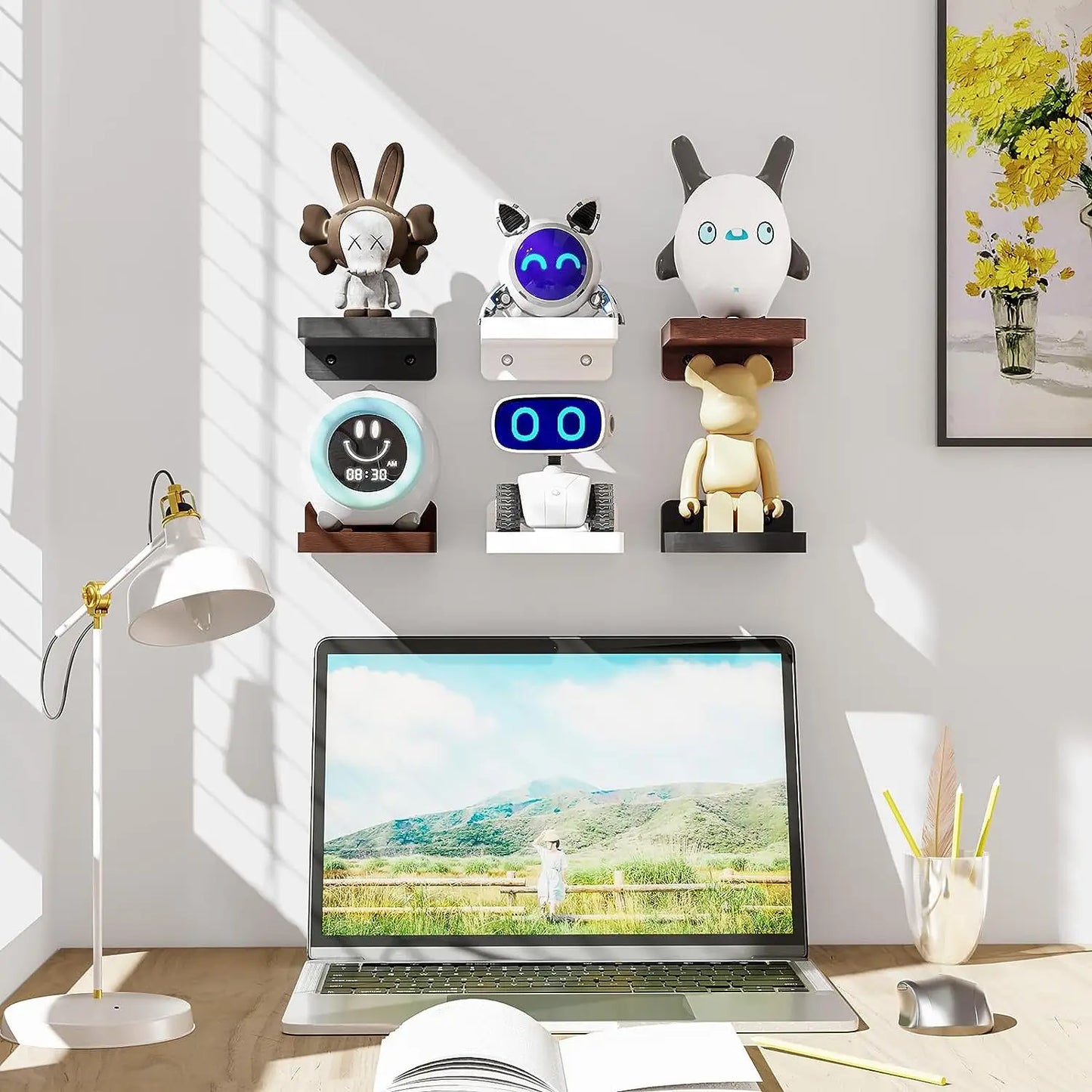 Mini Wooden Floating Shelves | 5 × 5 in | 4-Pack Wall Ledges | Rustic Home Display