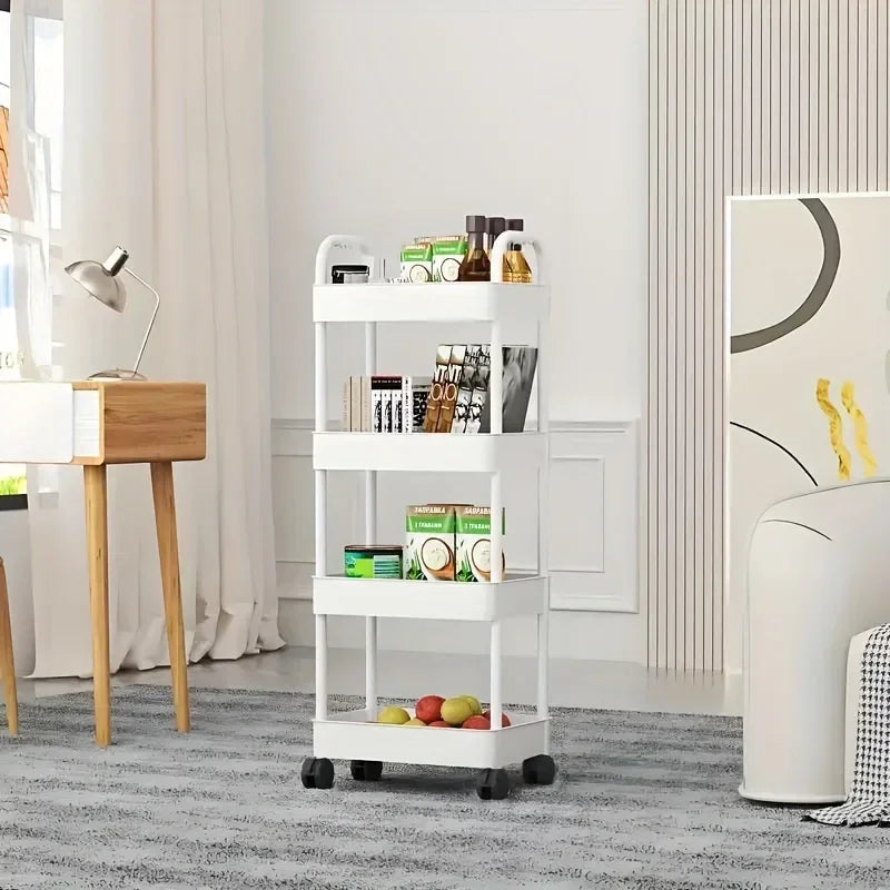 Rolling Storage Cart | White Multifunctional Shelves | Open Tier Organizer | Space-Saving Rack | Brick by Brick