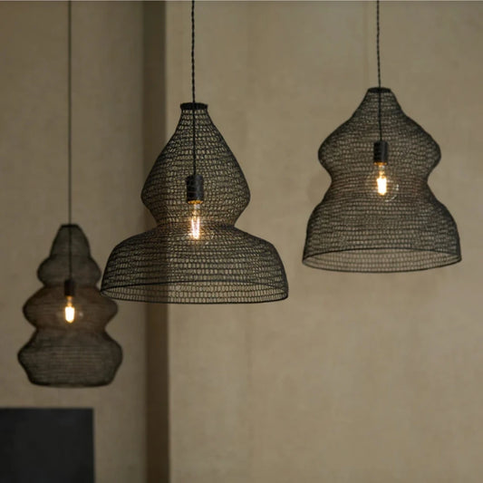 Wabi Sabi Iron Mesh Chandelier | 7.5 lbs | H14 - H 29.5in | Japanese Style Retro Pendant Light | Brick by Brick