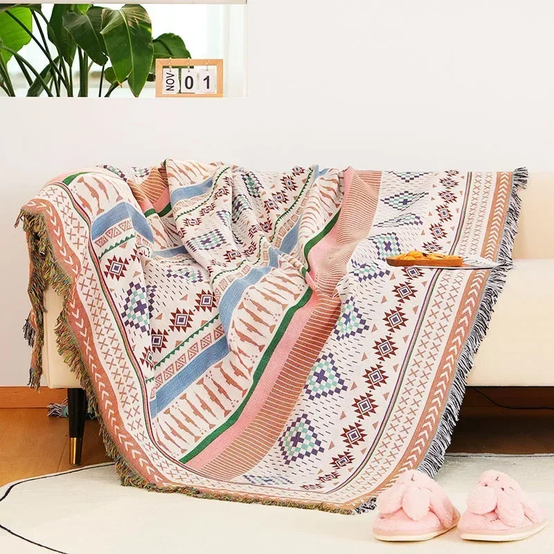 Serenity Boho Blanket | 35 x 35-82.7 in | Woven Throw | Geometric Patterns & Versatile | Brick by Brick