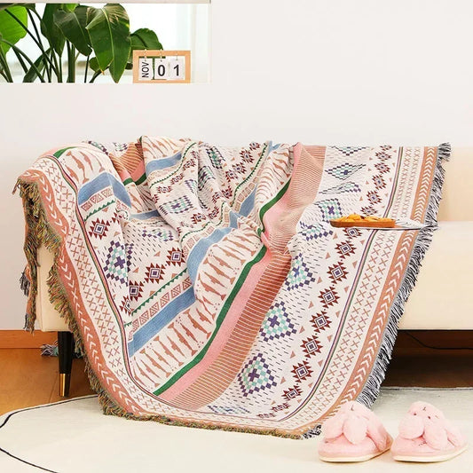 Serenity Boho Blanket | 35 x 35-82.7 in | Woven Throw | Geometric Patterns & Versatile | Brick by Brick