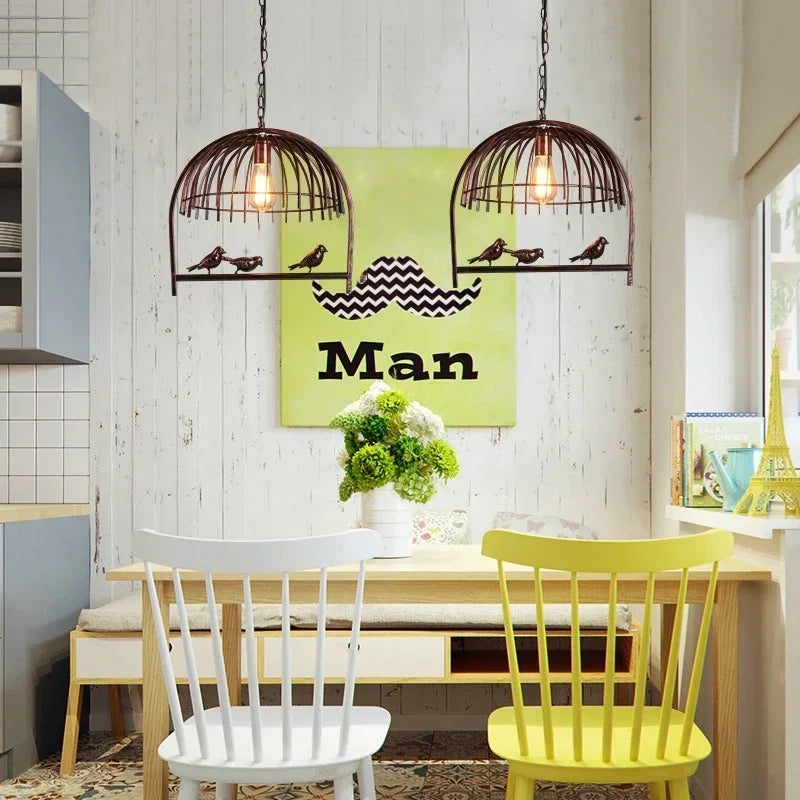 Retro Birdcage Pendant Lamp | D 19.3 - 41.3 in | Industrial Wrought Iron Hanging Light | E27 LED Fixture | Brick by Brick