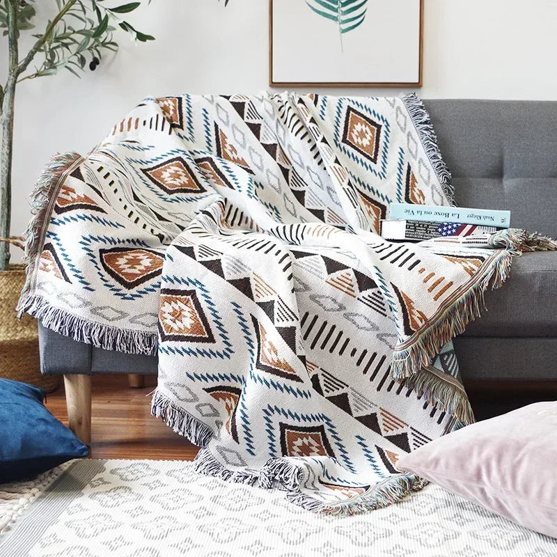 Serenity Boho Blanket | 35 x 35-82.7 in | Woven Throw | Geometric Patterns & Versatile | Brick by Brick