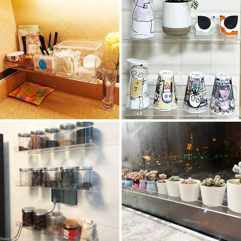 Clear Acrylic Floating Shelf | 7.9-19.7 in | Wall Mounted Storage Rack | Thick Invisible Display Ledge | Brick by Brick