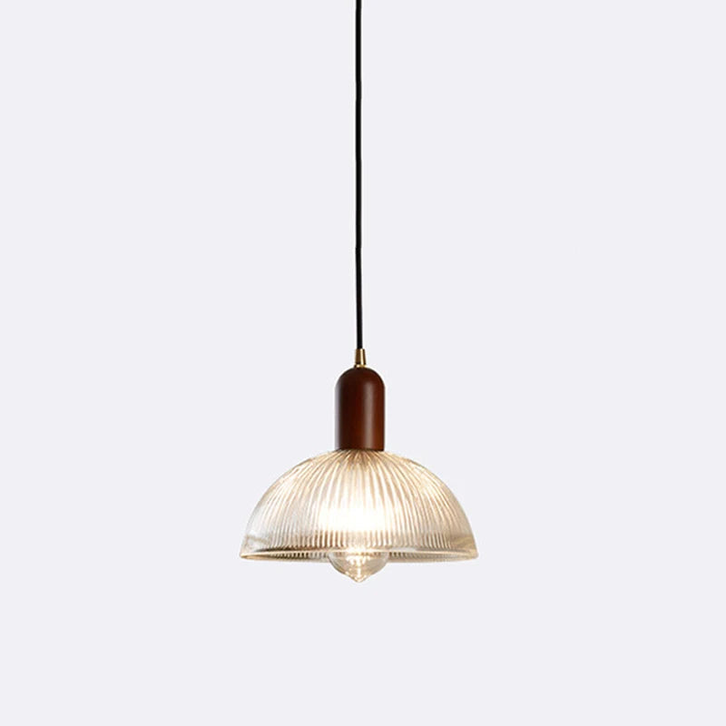 Retro Glass Pendant Light | 7.9in or 9.8in | Nordic Wood Hanging Lamp | Vintage Modern Ceiling Fixture | Brick by Brick