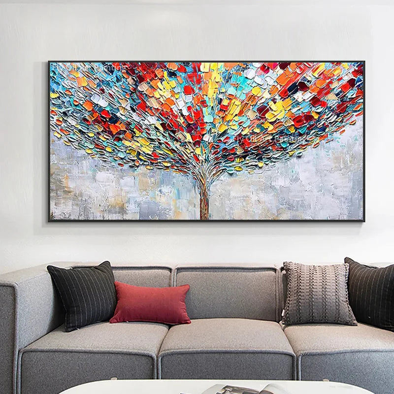 Hand Painted Blossom Tree Wall Art | 19.7 - 59.1 in | Abstract Blue Flower Oil Painting | Modern Canvas | Brick by Brick