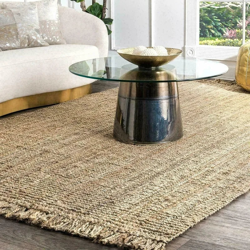Textured Jute Rug | 23.6 x 35.4 in | Neutral Rustic Style | Small Woven Rug with Fringe | Brick by Brick
