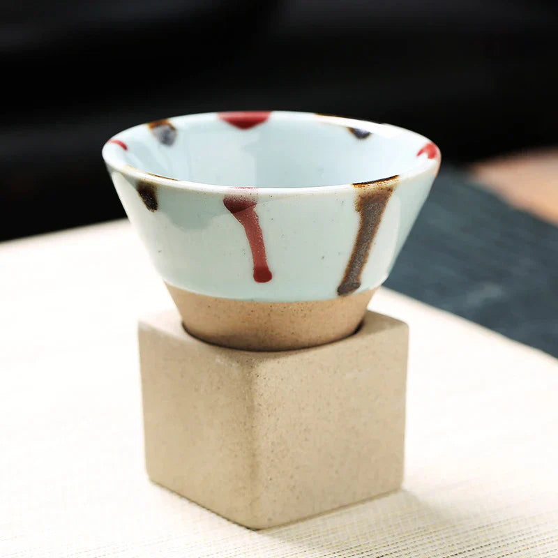 Cone‑Shaped Espresso Cup – Vintage Style Ceramic - with Stand-Brick by Brick London-White Paint Drip-Brick By Brick London