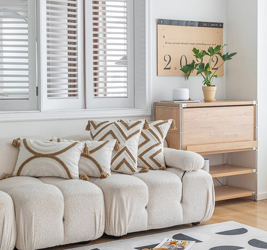 Geometric Japandi Pillowcase | Cotton Linen Cover | Scandinavian Japanese Style | Decorative Neutral Accent | Brick by Brick