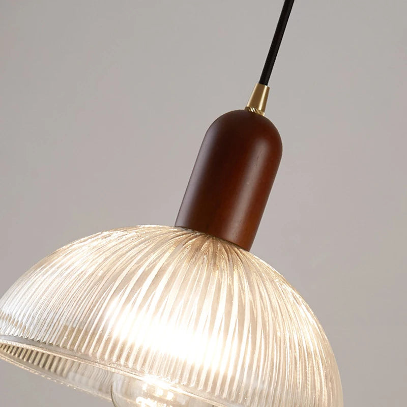 Retro Glass Pendant Light | 7.9in or 9.8in | Nordic Wood Hanging Lamp | Vintage Modern Ceiling Fixture | Brick by Brick