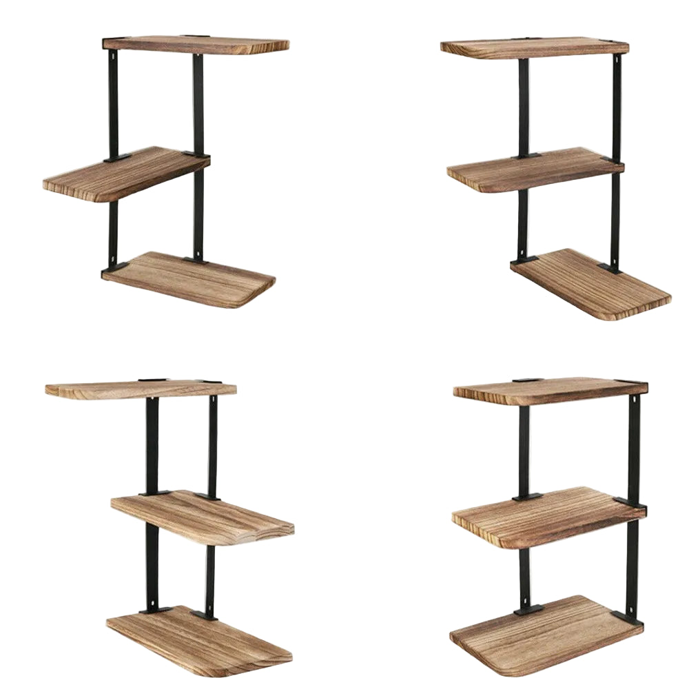 3-Tier Lucca Corner Floating Shelf | 10.2 × 17.2 in | Rustic Wood | Metal Wall Storage | Brick by Brick