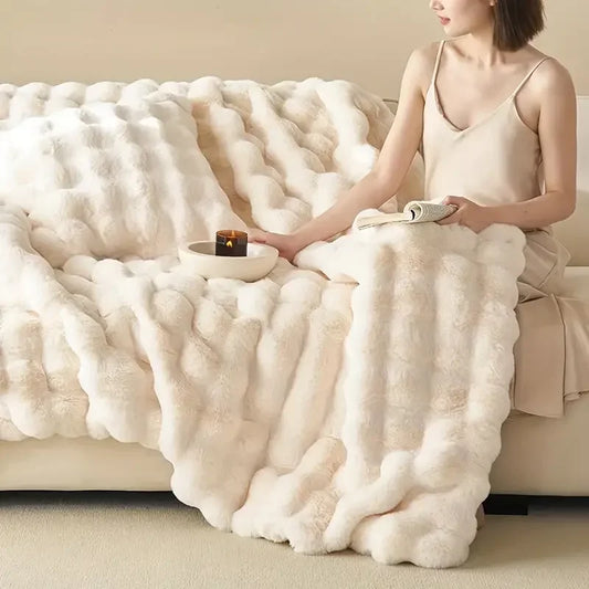 Faux Fur Throw Blanket | Double-Sided Soft Plush Polyester | Warm Decorative Sofa & Bed Blanket | Brick By Brick